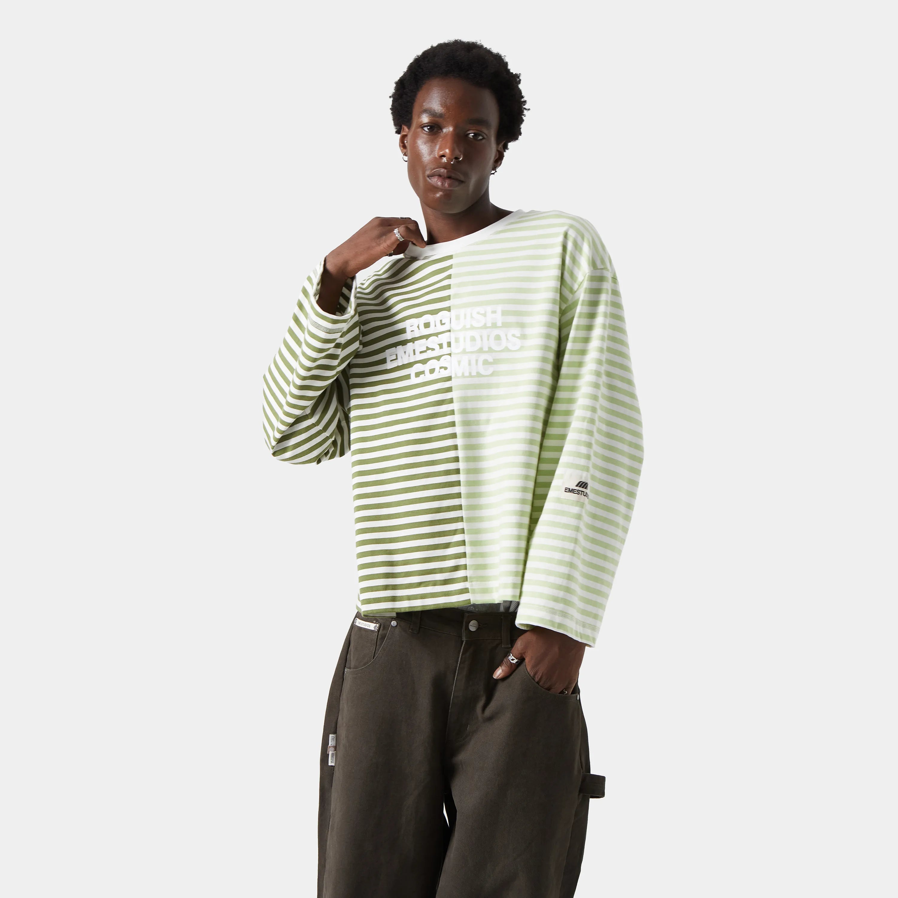 Roguish Striped Long Sleeve Green Long Sleeve eme   