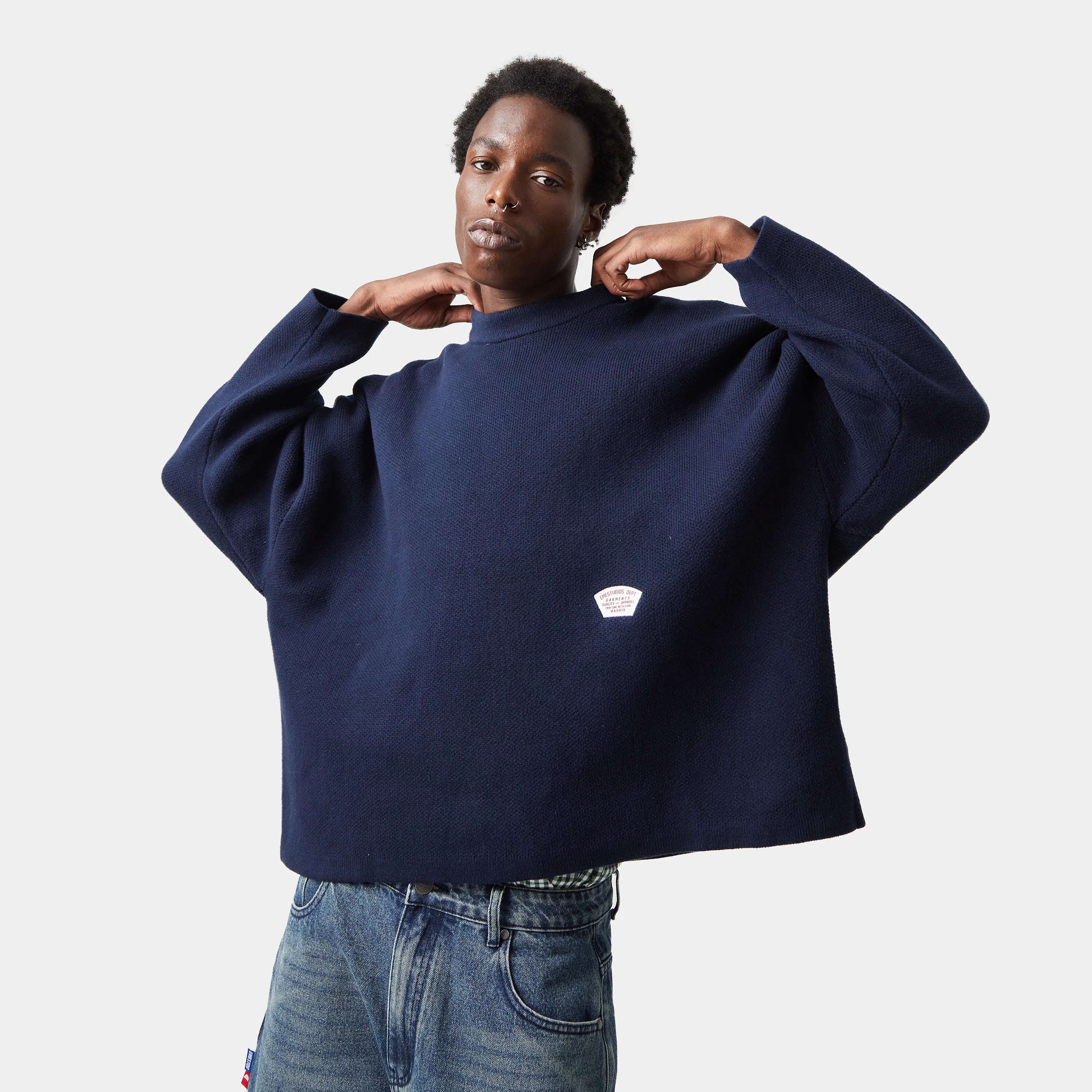 Department Navy Jacquard Oversized Knit Knit eme   