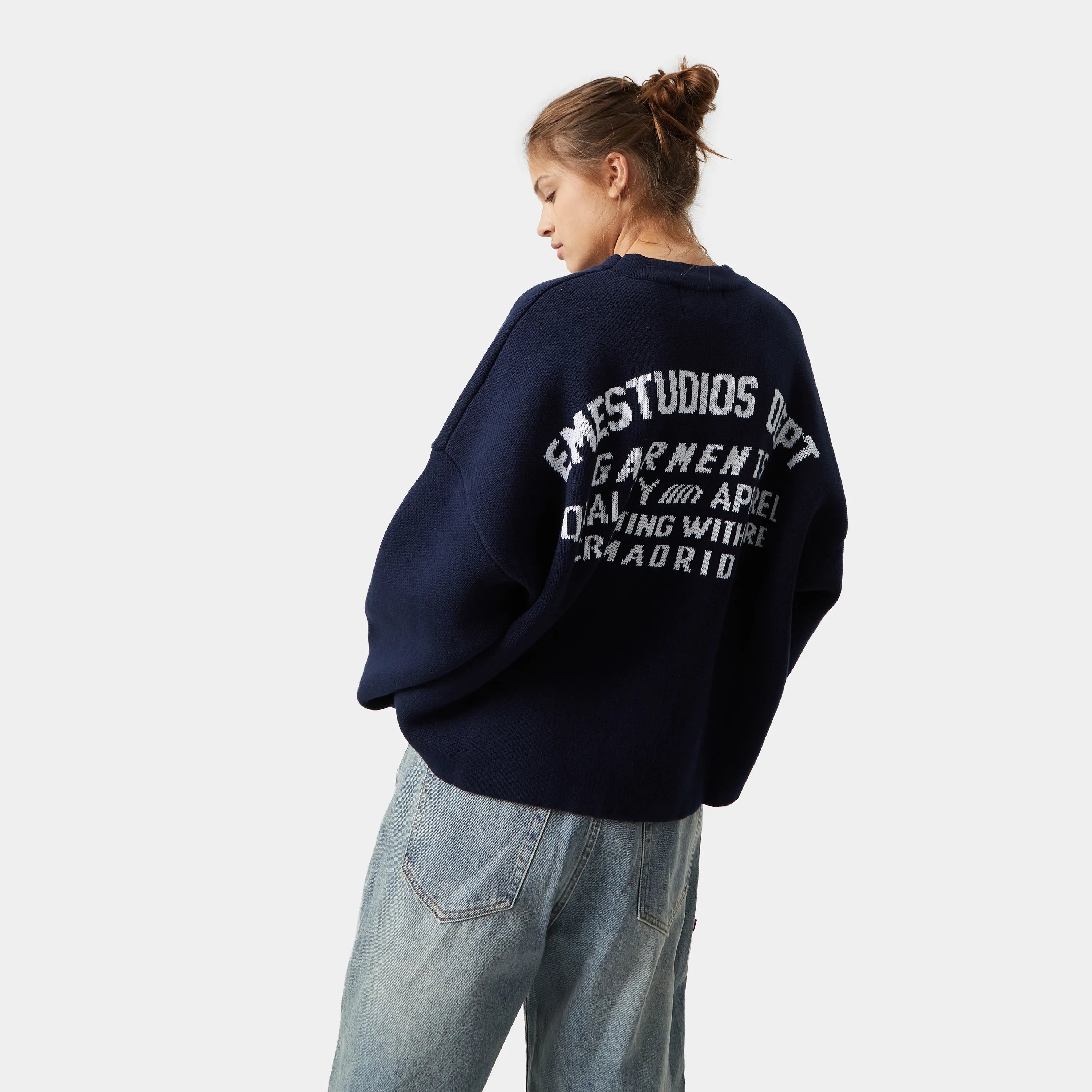 Department Navy Jacquard Oversized Knit Knit eme   